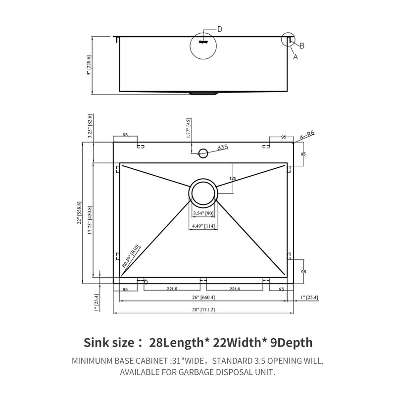 Stainless Steel Drop In Kitchen Sink, Topmount