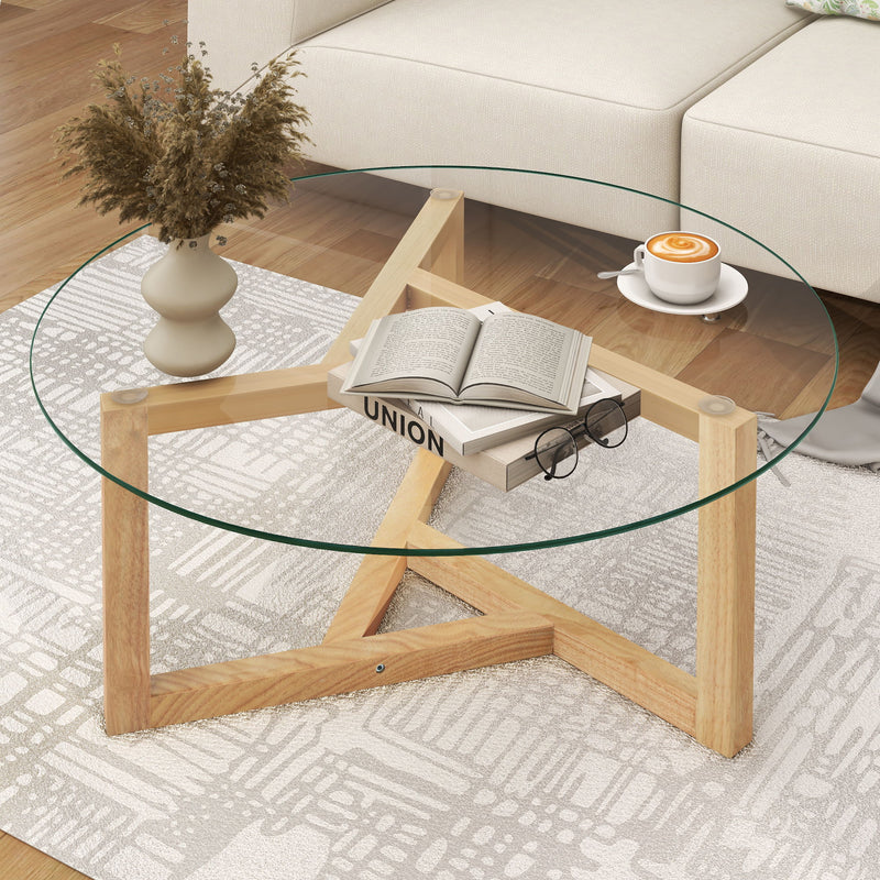 Round Glass Coffee Table Modern Cocktail Table