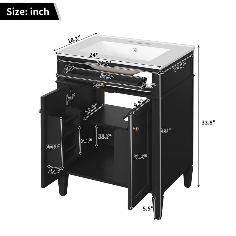 Bathroom Vanity With 2 Doors And Tip Out Drawer, Soft Closing Hinges