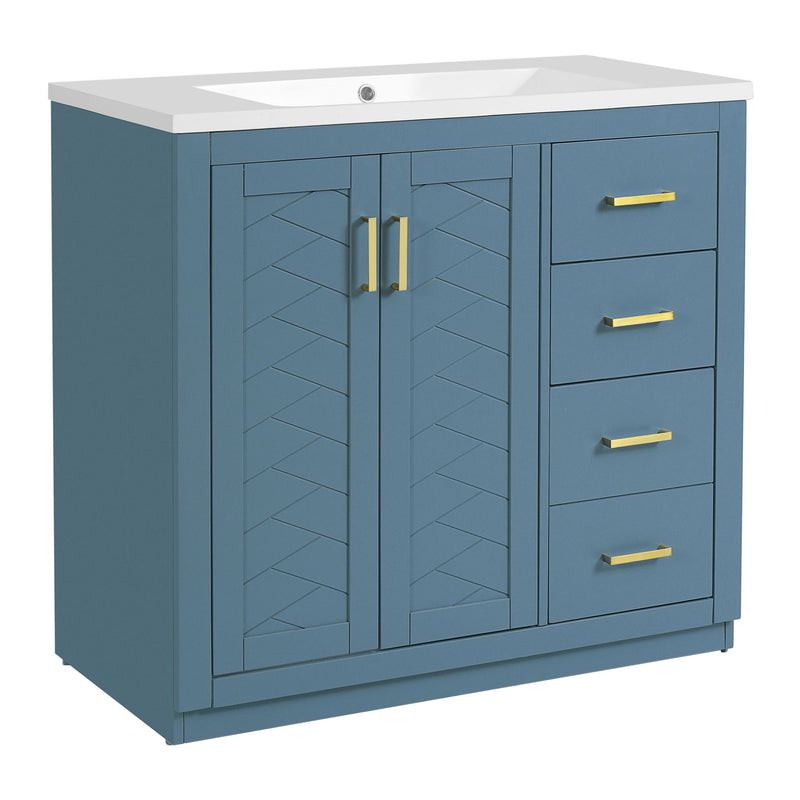 Bathroom Vanity With Sink, Storage Cabinet, Freestanding Set With 3 Drawers & Soft Closing Doors - Indigo