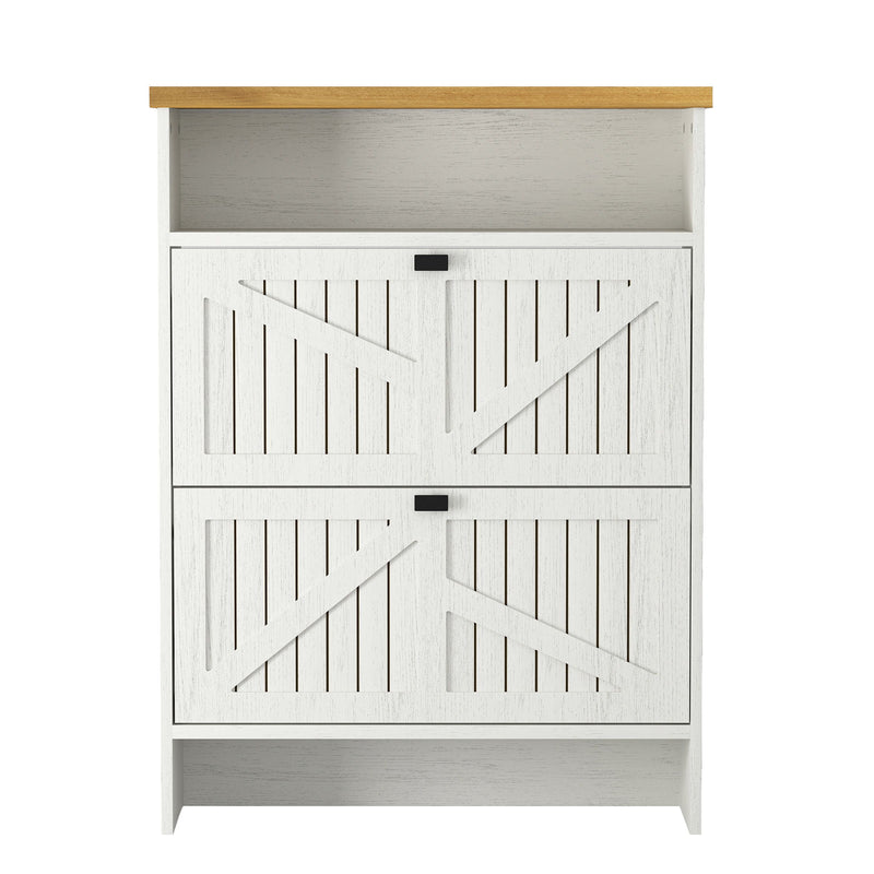 4 Layer Folding Shoe Cabinet With Metal Rounded Corners Convenient Shoe Storage - White