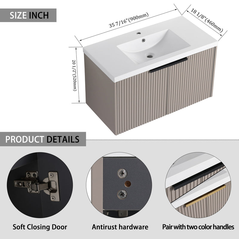 Contemporary Wall Mounted Bathroom Vanity With Resin Double Sink