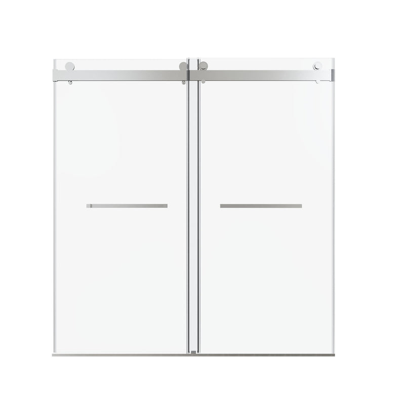 Frameless Double Sliding Soft Close Shower Door, Tempered Glass