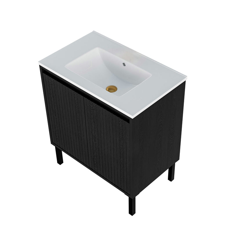 Bathroom Vanity With Ceramic Sink, Floor-Standing Design, Soft-Closing Drawers