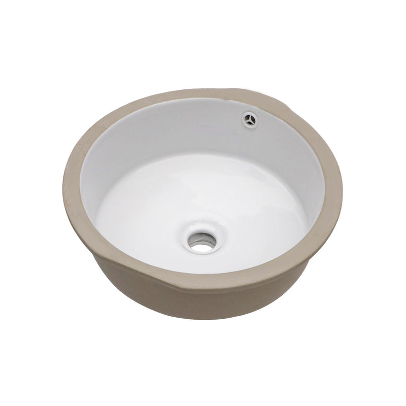 Ceramic Round Undermount Bathroom Sink With Overflow, European Style - White