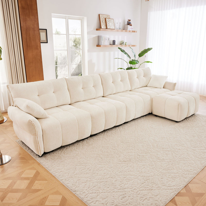 Sofa Set With Ottoman And Pillows, Textured, High Resilience Cushions