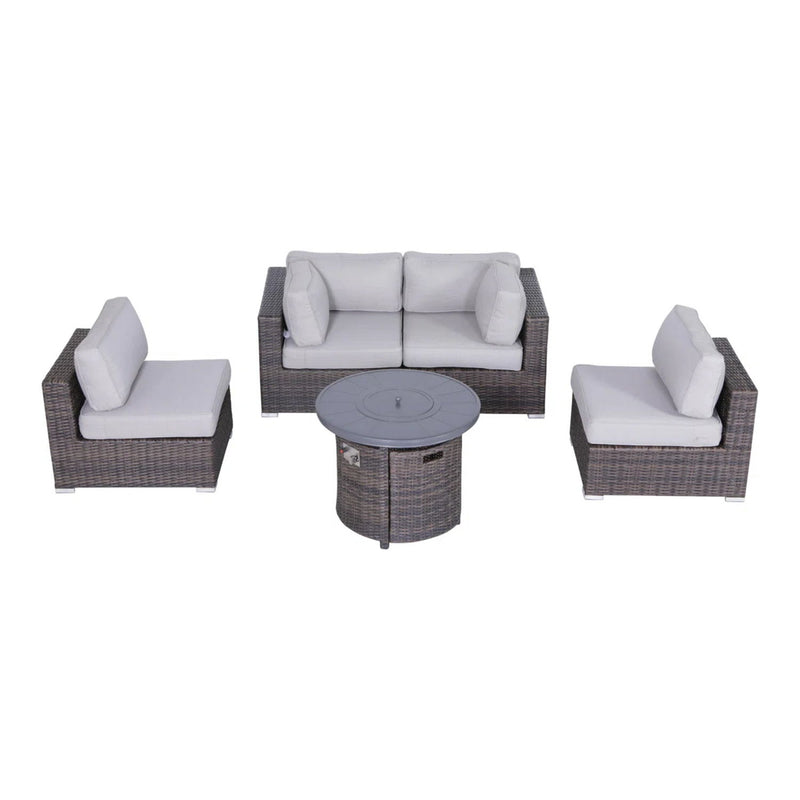 Wicker Outdoor Lounge Set With Cushions And Fire Pit