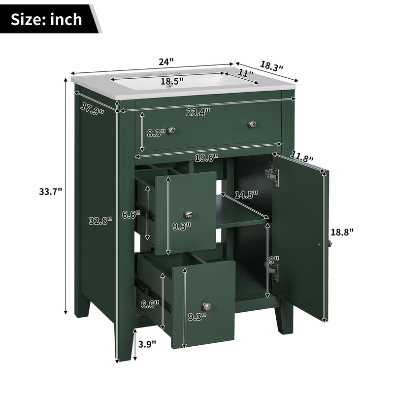 Bathroom Vanity With Basin, Rectangular Cabinet With 2 Drawers And Soft Closing Door