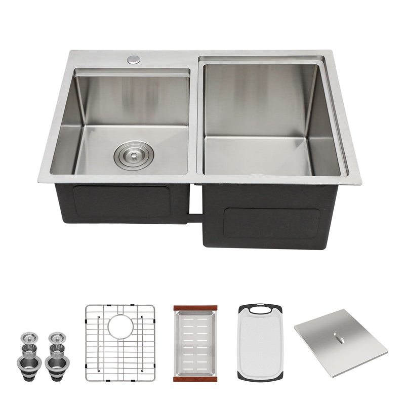 Outdoor Double Bowl Drop In Sink With Workstation - Brushed Nickel
