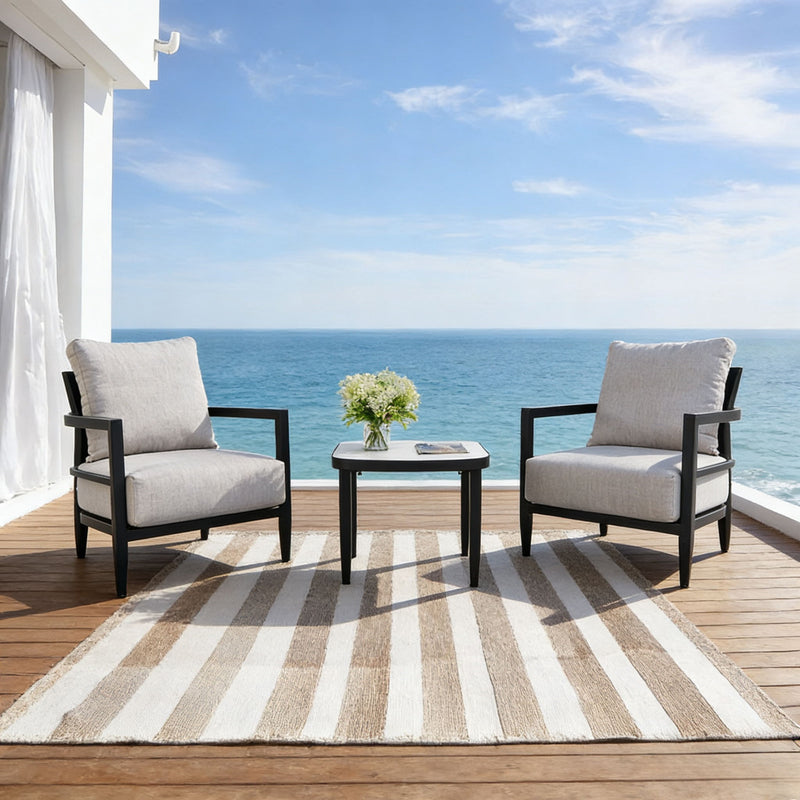 Outdoor Patio Furniture, Chat Set, Sunbrella Cushions And Side Table
