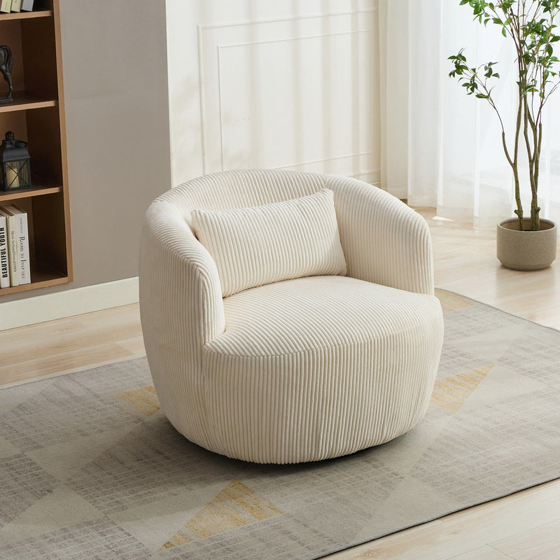 Wide Upholstered 360° Swivel Barrel Soft Chair With Pillow
