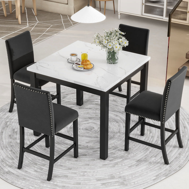 5-Piece Counter Height Dining Table Set With One Faux Marble Top Dining Table And Four Upholstered Chairs