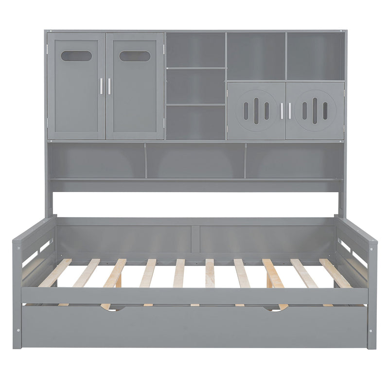 Daybed With All-In-One Cabinet And Shelf