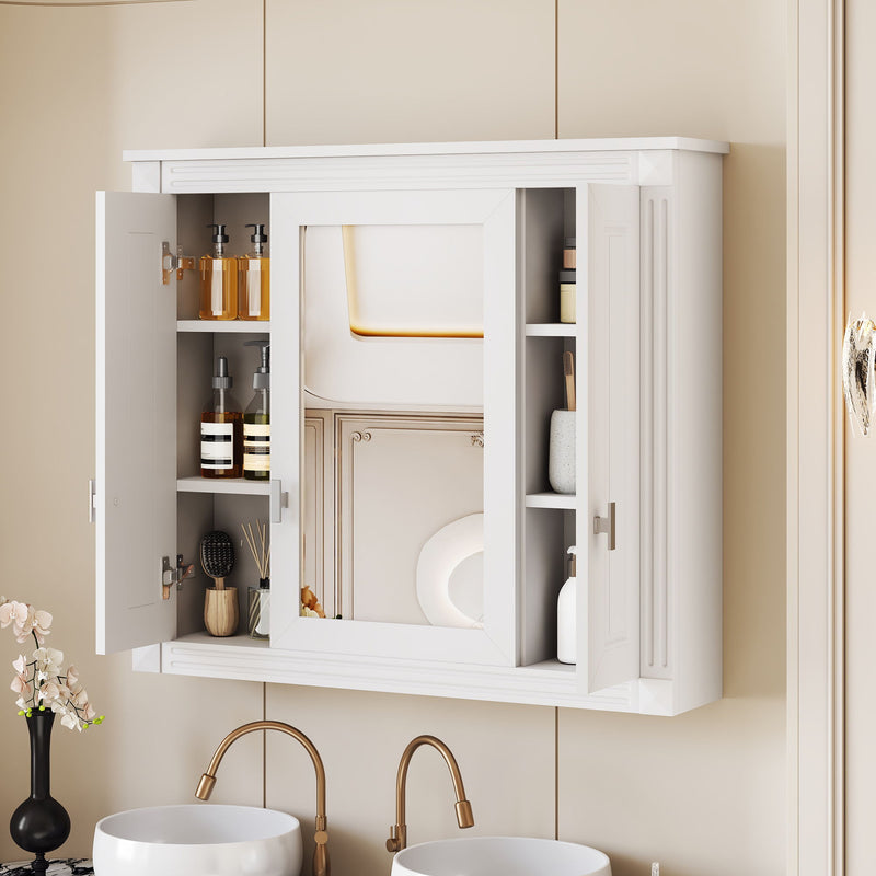 Wall Mounted Bathroom Cabinet With Mirror And 5 Shelves, Rectangular Design