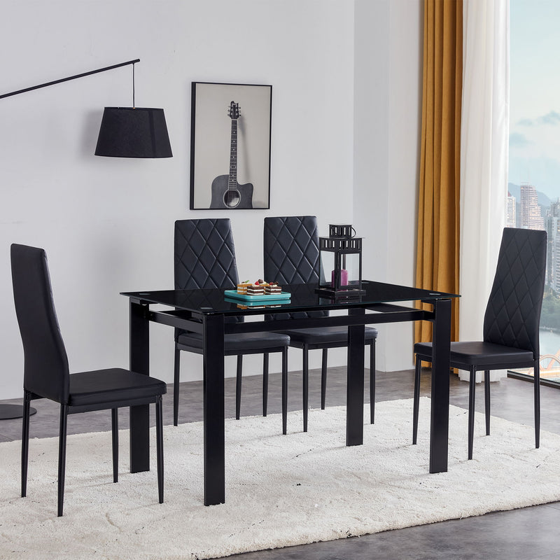 Modern 5 Piece Dining Table Set With Glass Top And Chairs - Black