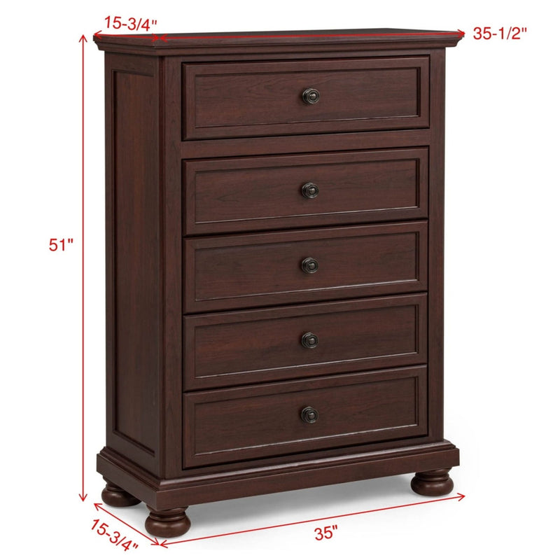 1 Piece Tall Chest, 5 Drawer Storage Bedroom Furniture - Brown / Cherry