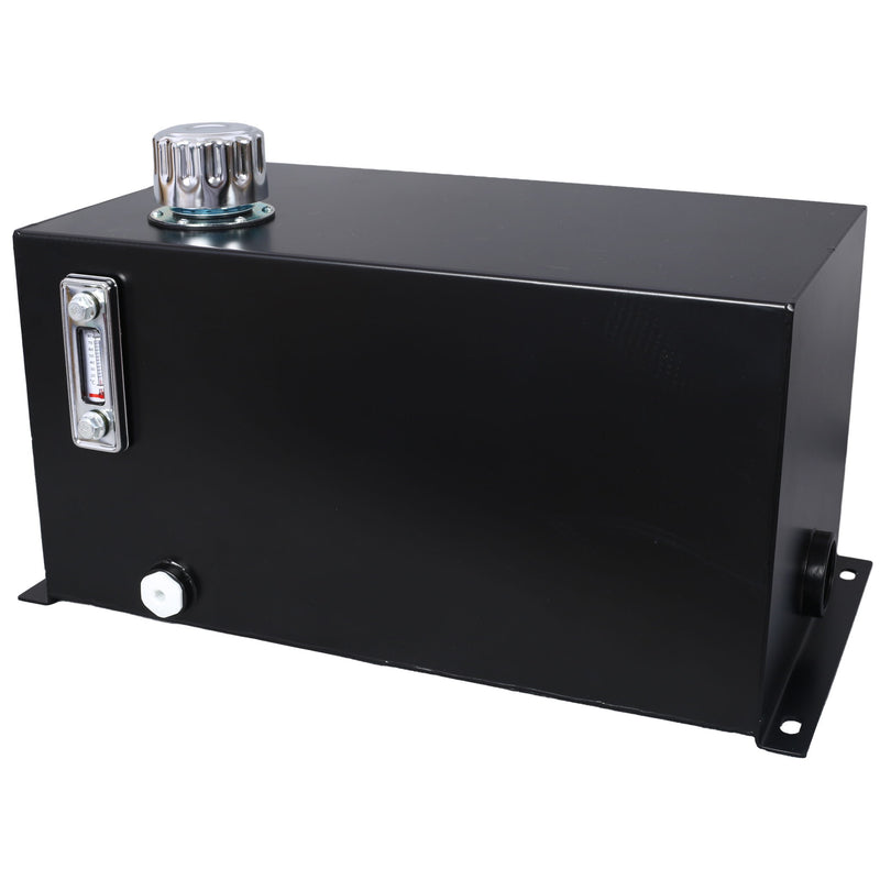 Heavy Duty Hydraulic Fluid Tank 10 Gal Steel Reservoir With Strainer, Gauge & Breather Cap For Tractors & Trucks - Black