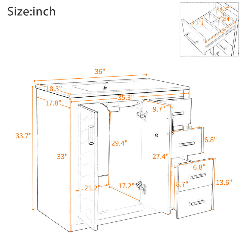 Bathroom Vanity With Sink, Storage Cabinet, Freestanding Set With 3 Drawers & Soft Closing Doors - Indigo
