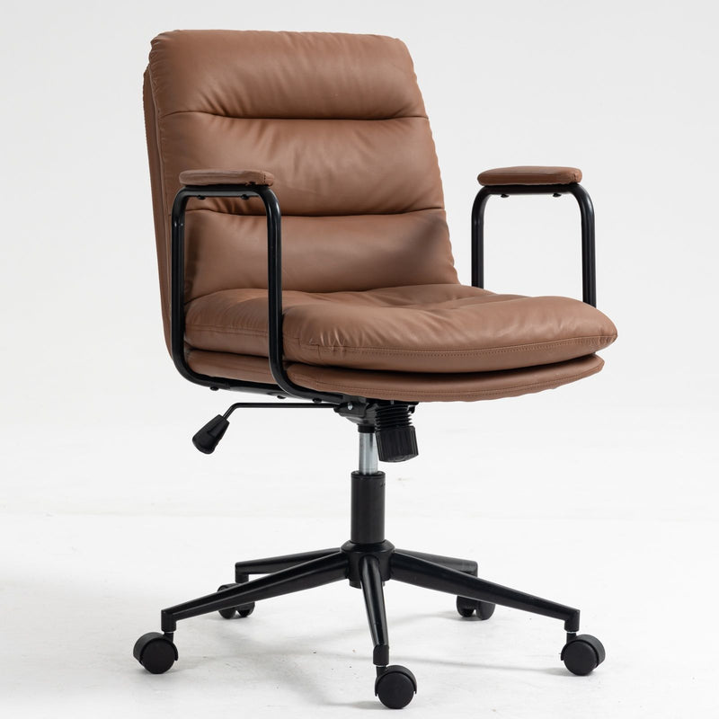 Office Chair, Mid Back Home Office Desk Task Chair With Wheels And Arms Ergonomic Computer Rolling Swivel Chair With Padded Armrest