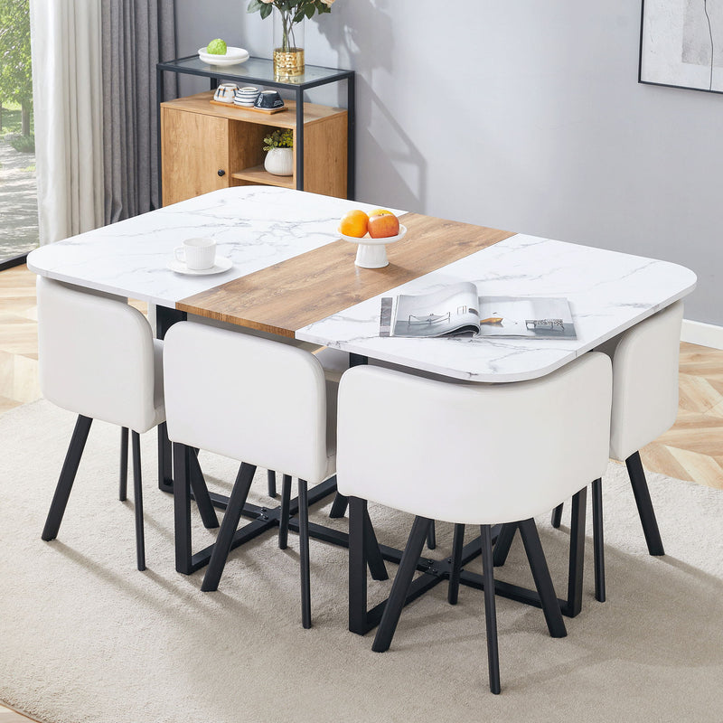 Modern Minimalist Marble Pattern Joinery Dining Table With Dining Chairs