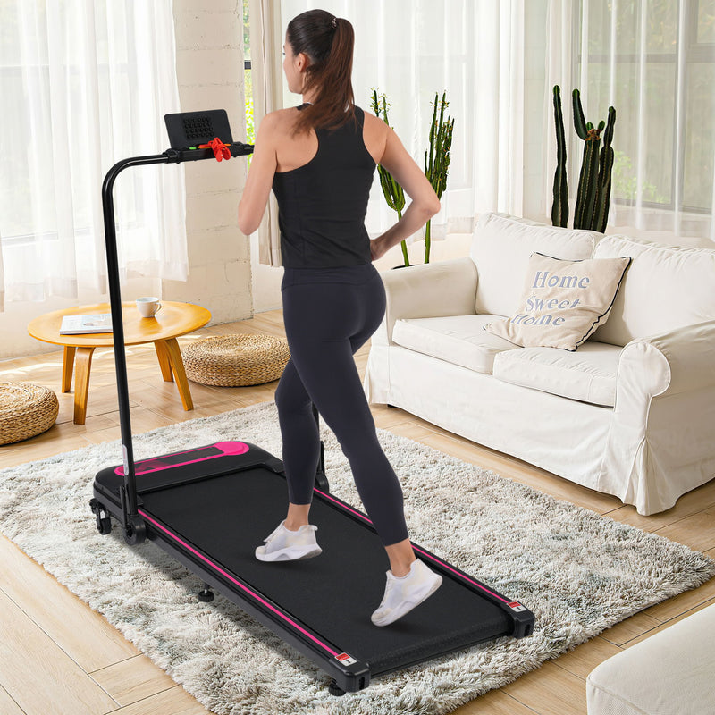 Folding Walking Pad Under Desk Treadmill For Home 2 Ways To Adjust Speed - Pink / Black