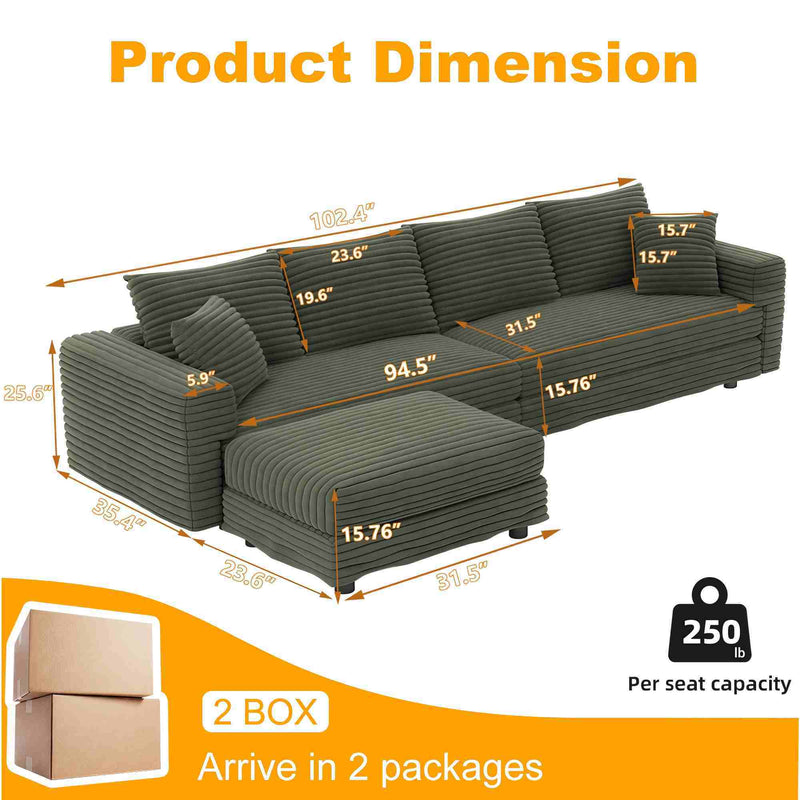 Convertible Deep Seat Sofa With Soft Pillows And Ottomans