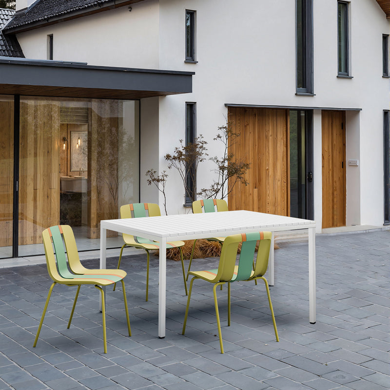 4 Piece Set Of Modern Striped Color- Blocking Single Chairs With Long Table