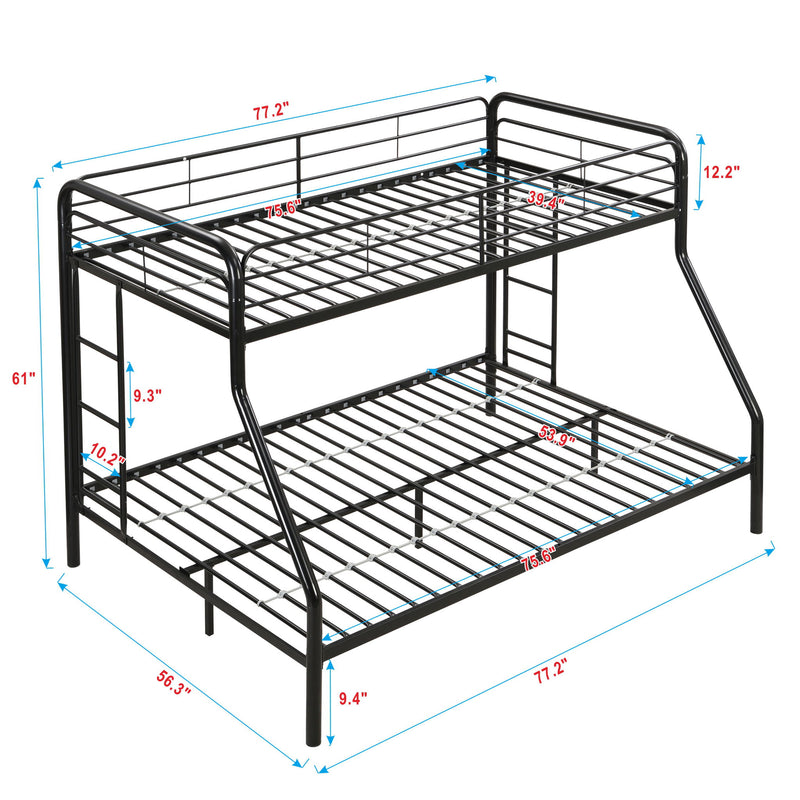 Modern Twin Over Full Metal Bunk Bed With Trundle And Dual Side Ladder And Metal Design - Black / Brown