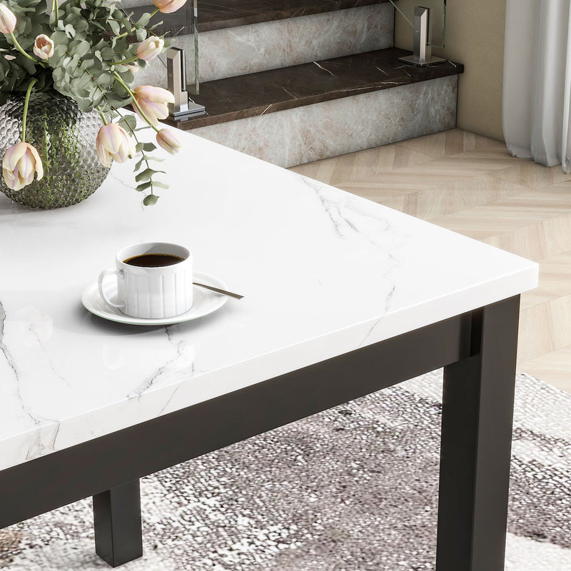 5-Piece Counter Height Dining Table Set With One Faux Marble Top Dining Table And Four Upholstered Chairs