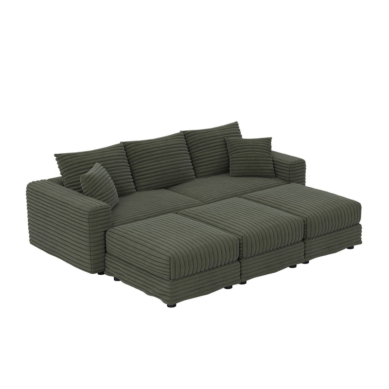 Convertible Deep Seat Sofa With Soft Pillows And Ottomans