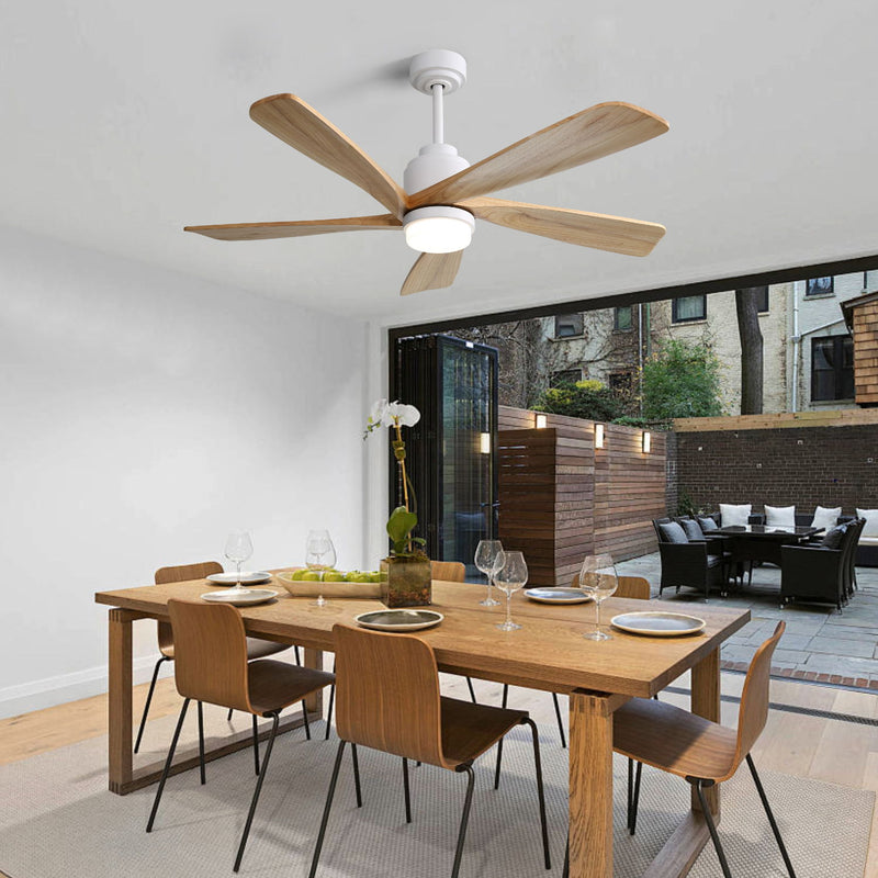 Indoor Ceiling Fan With Dimmable LED Light 5 Solid Wood Blades Remote Control Reversible DC Motor With Smart App Control
