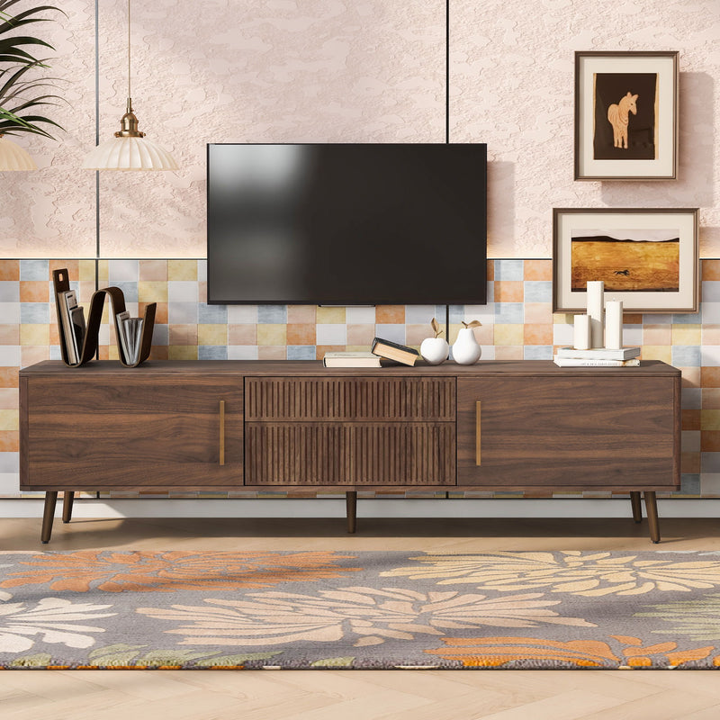 TV Stand With 2 Drawers, Media Console Table For TVs Up To 80'' For Living Room - Walnut