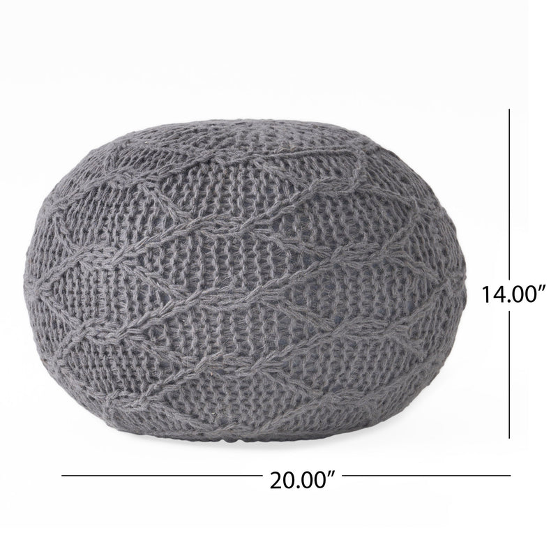 Malibu - Modern Knitted Wool Round Pouf With Handcrafted Design - Charcoal