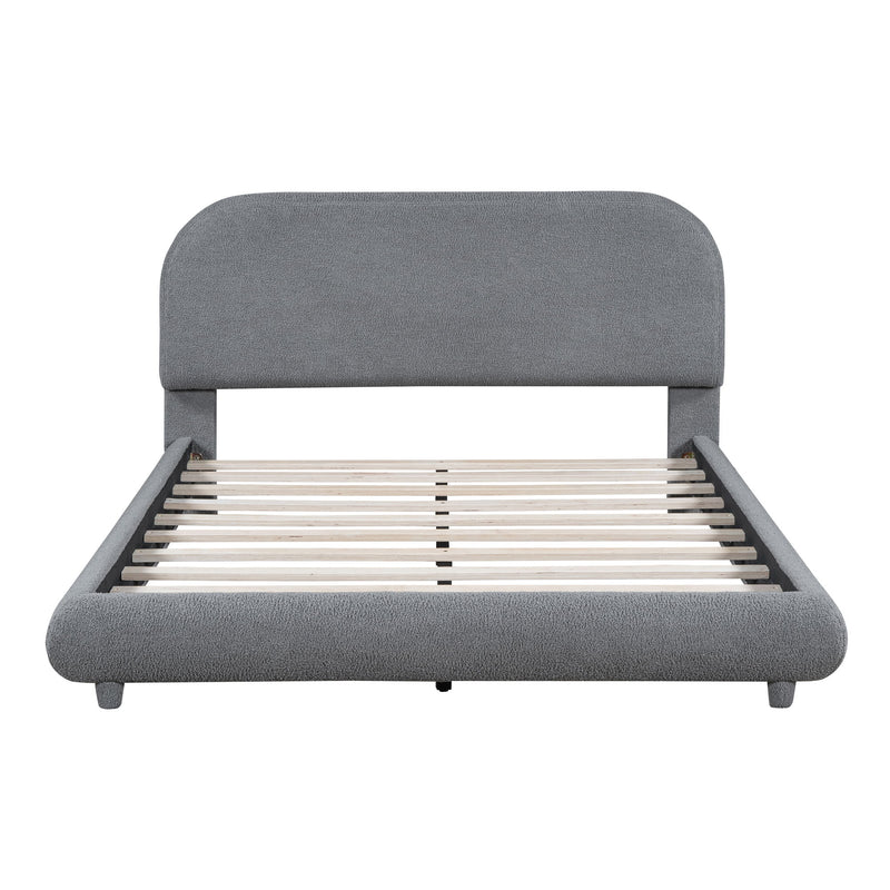 Upholstered Platform Bed With Thick Solid Frame And Stylish Curve-Shaped Design