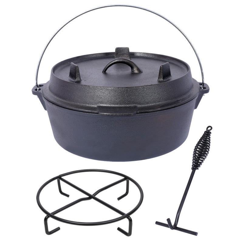 Pre-Seasoned Cast Dutch Oven With Skillet Lid And Pot Rack