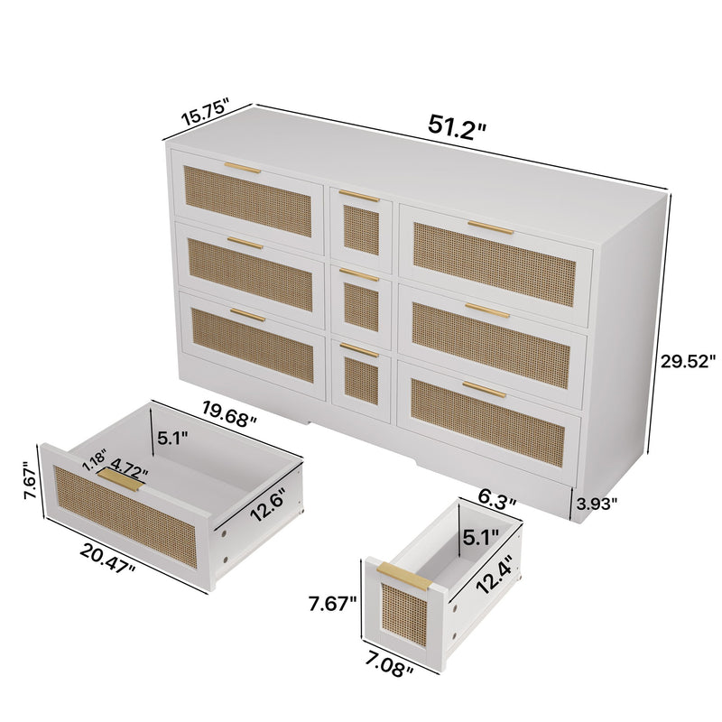 Elegant Rattan Locker With 9 Drawers, Metal Handles