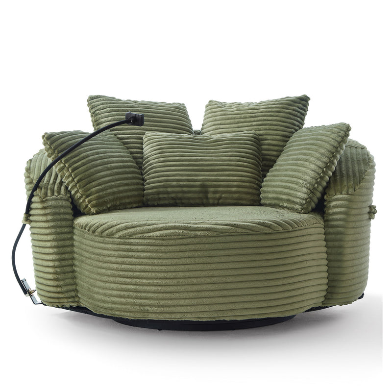 Swivel Accent Barrel Chair With Adjustable Phone Holder, 5 Pillows For Living Room