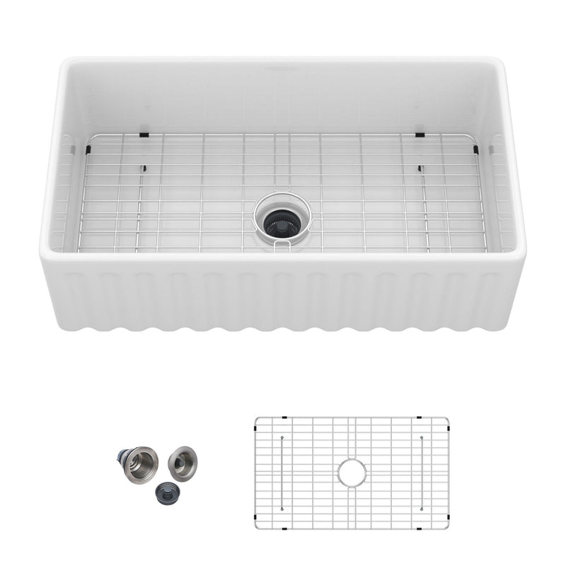Sink - Apron-Front Reversible Single Bowl Kitchen Sink With Smooth And Ribbed Finishes - White