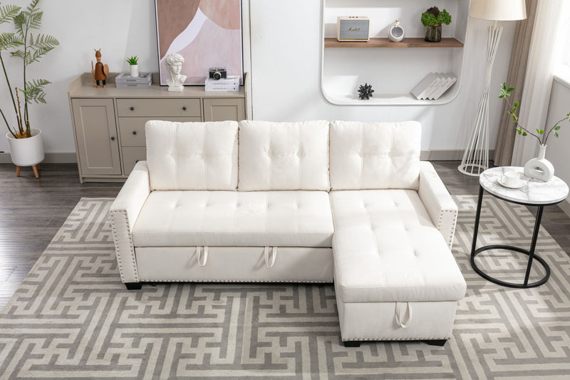 Reversible Sectional Storage Sleeper Sofa Bed, L-Shape 2 Seat Sectional Chaise With Storage, Skin-Feeling Fabric