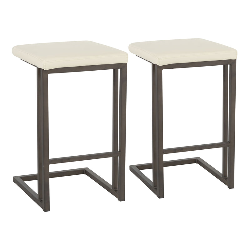 Roman - Industrial Counter Stool (Set of 2) - Antique Metal / Cream
