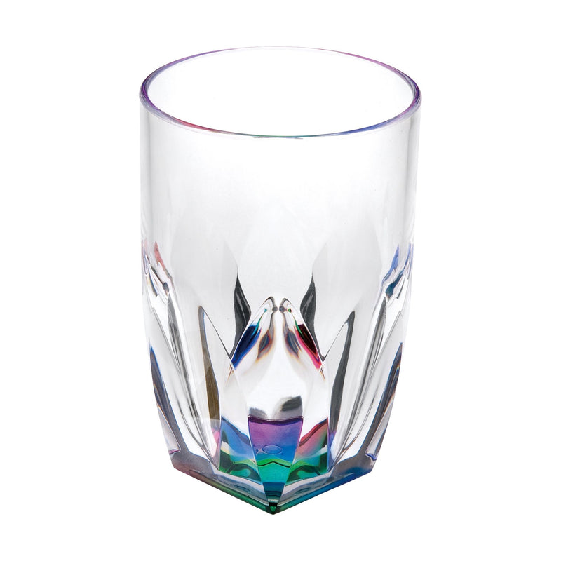 Rainbow Diamond Acrylic Glasses Drinking (Set of 4) Hi Ball 17Oz, Bpa Free Plastic Cocktail Glasses - Clear