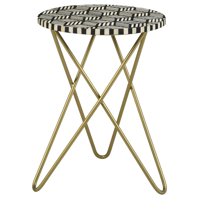 Top Accent Table With Mosaic Design, Circular Tabletop - Gold