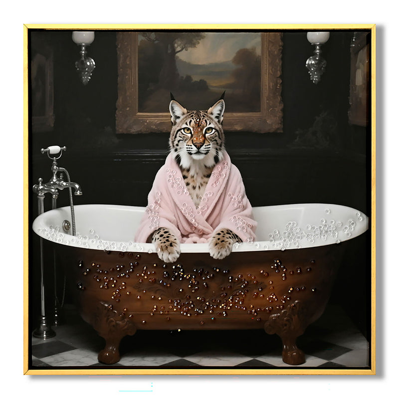 Tiger In Bathtub Wall Art Print Poster, Bathroom Decor Posters Prints For Restroom - Pink / White