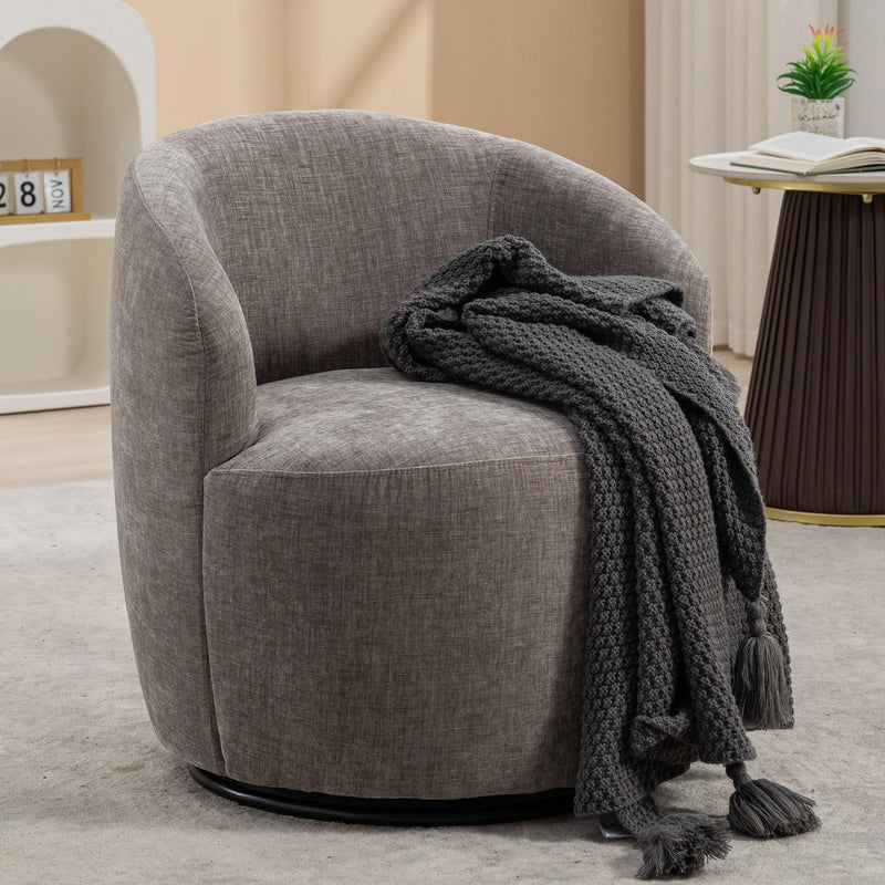 Fabric Swivel Accent Armchair Barrel Chair With Powder Coating Metal Ring
