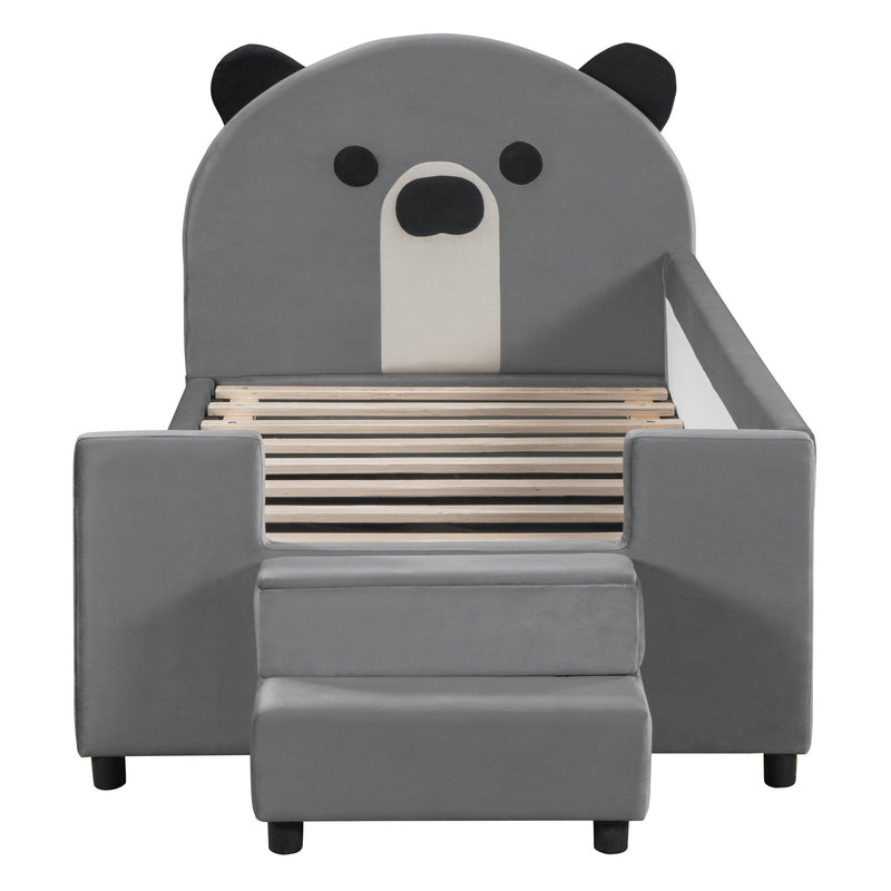 Upholstered Daybed With Bear Shaped Headboard, Hydraulic System And Breathable Fence