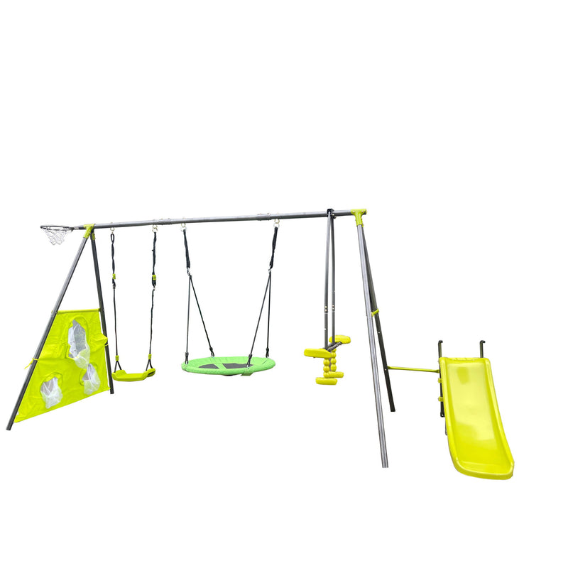 Interesting Six Function Swingset With Net Swing Metal Plastic Safe Swing Set 440Lbs For Outdoor Playground For Age 3+ With 31.5" Net Swing - /