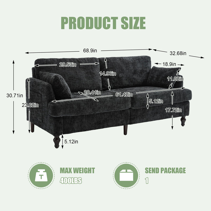 2 Seater Sofa With LED Light, USB Charging Port, And Storage Bag