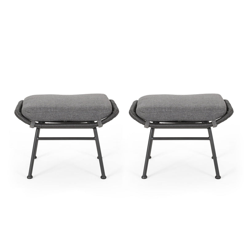 Outdoor Modern Boho Wicker Ottoman With Cushions (Set of 2)