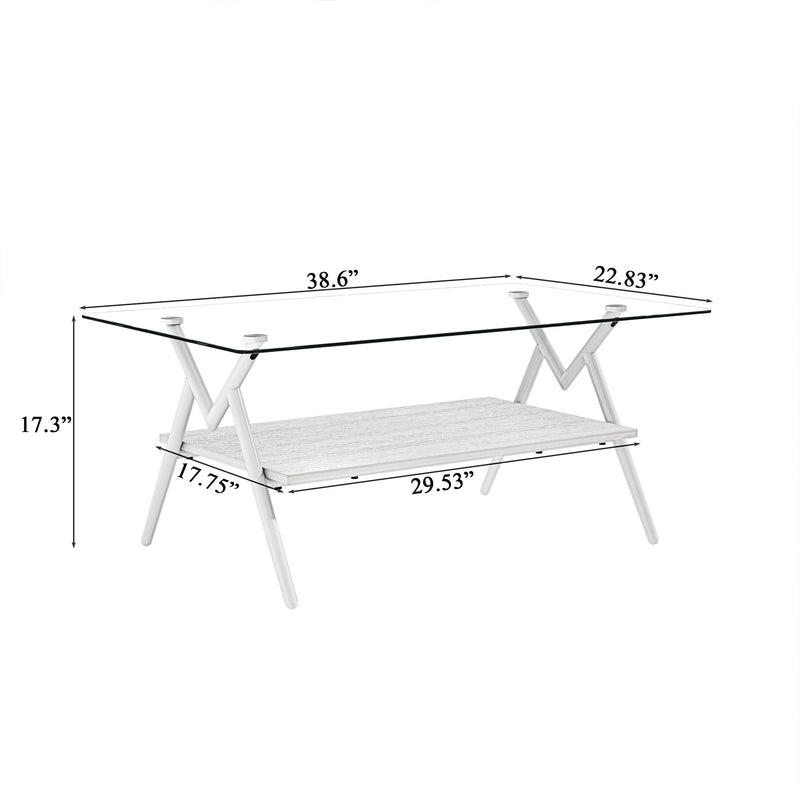 Rectangle Coffee Table With Tempered Glass Top And Shelf