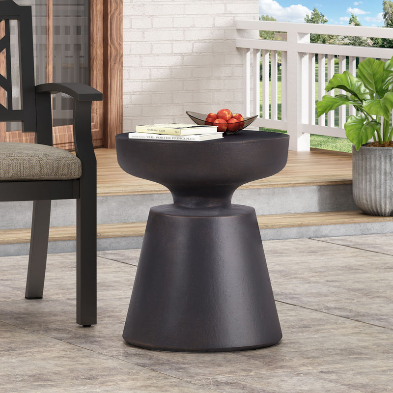 Outdoor Lightweight Concrete End Table With Half Sphere Top - Copper